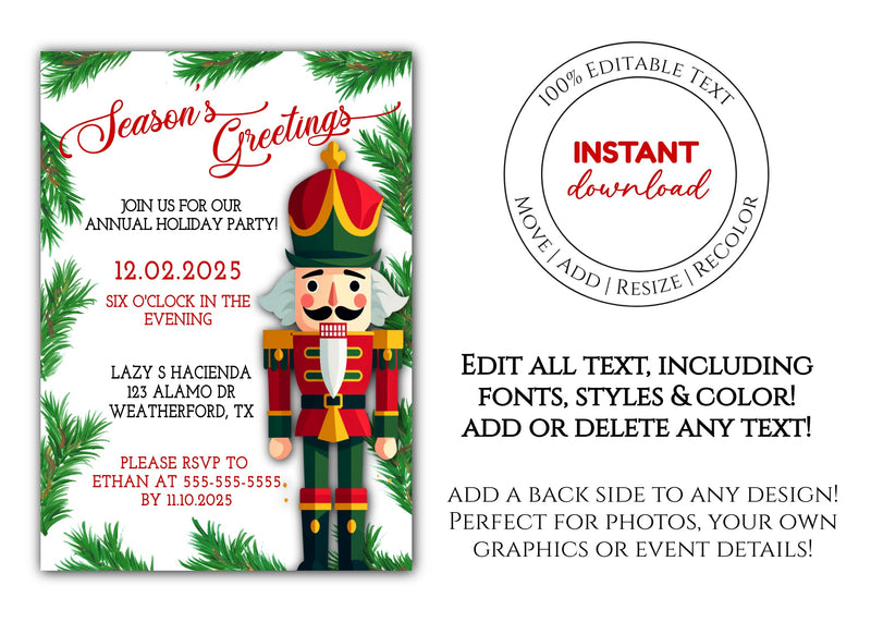 Christmas Party Invitation Template - Digital & Printable