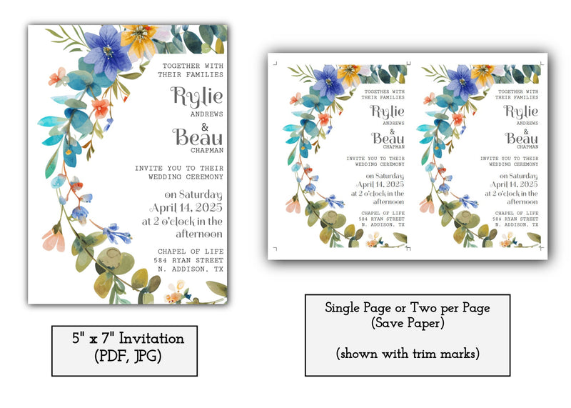 Floral Wedding Invitation Template - Printable & Digital